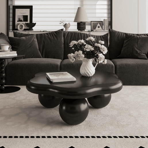 Mesa de centro de 79 cm - Design moderno em forma de nuvem com pés esféricos, minimalista e que poupa espaço - Preto Mesa de centro de 79 cm - Design moderno em forma de nuvem com pés esféricos, minimalista e que poupa espaço - Preto