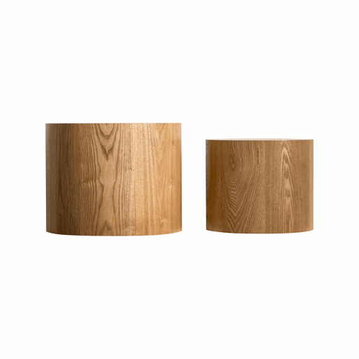 Conjunto de 2 mesas de centro redondas - estilo moderno em madeira com design de tronco natural e empilháveis - madeira natural Conjunto de 2 mesas de centro redondas - estilo moderno em madeira com design de tronco natural e empilháveis - madeira natural