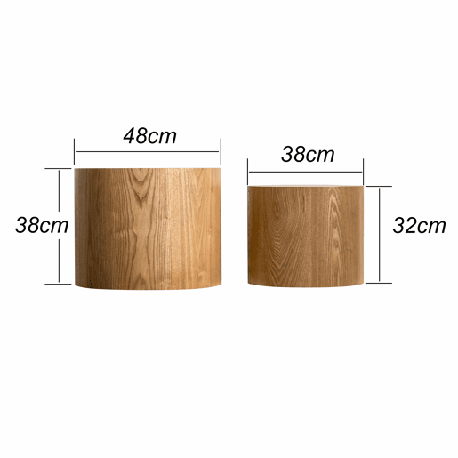 Conjunto de 2 mesas de centro redondas - estilo moderno em madeira com design de tronco natural e empilháveis - madeira natural Conjunto de 2 mesas de centro redondas - estilo moderno em madeira com design de tronco natural e empilháveis - madeira natural