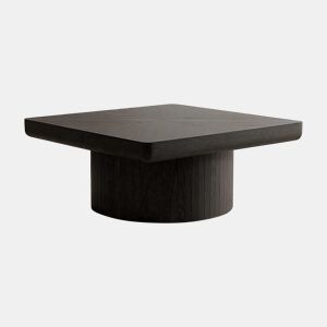 Mesa de centro quadrada 78x78 cm - moderna, com tampo com efeito de madeira e padrão de parquet, e base cilíndrica, tampo espesso - Preto