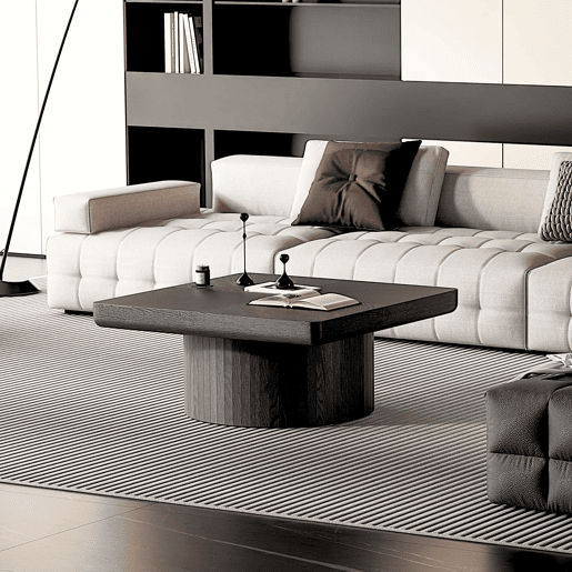 Mesa de centro quadrada 78x78 cm - moderna, com tampo com efeito de madeira e padrão de parquet, e base cilíndrica, tampo espesso - Preto Mesa de centro quadrada 78x78 cm - moderna, com tampo com efeito de madeira e padrão de parquet, e base cilíndrica, tampo espesso - Preto