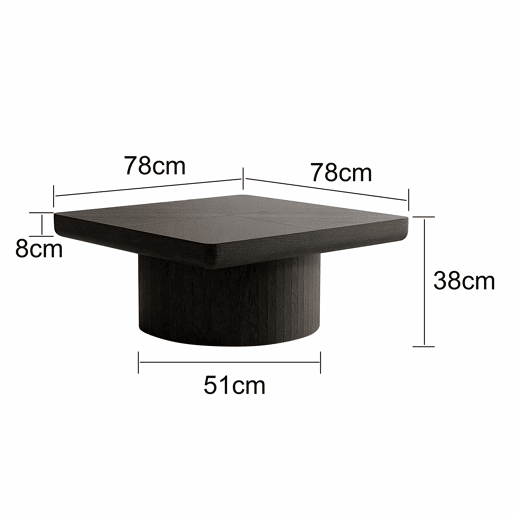 Mesa de centro quadrada 78x78 cm - moderna, com tampo com efeito de madeira e padrão de parquet, e base cilíndrica, tampo espesso - Preto Mesa de centro quadrada 78x78 cm - moderna, com tampo com efeito de madeira e padrão de parquet, e base cilíndrica, tampo espesso - Preto