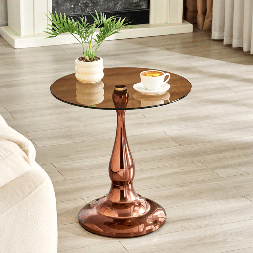 Mesa auxiliar redonda - Vidro temperado e base estável, design moderno e compacto para a sala de estar ou o quarto - Castanho Mesa auxiliar redonda - Vidro temperado e base estável, design moderno e compacto para a sala de estar ou o quarto - Castanho