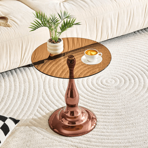 Mesa auxiliar redonda - Vidro temperado e base estável, design moderno e compacto para a sala de estar ou o quarto - Castanho Mesa auxiliar redonda - Vidro temperado e base estável, design moderno e compacto para a sala de estar ou o quarto - Castanho