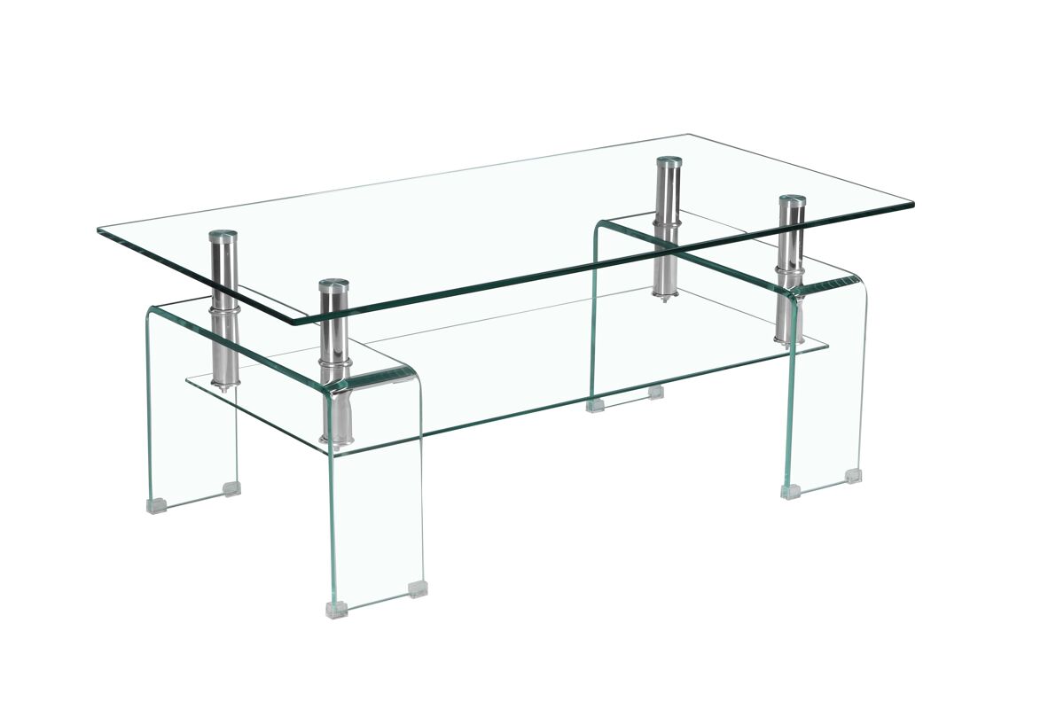 mesa de centro 100x55 cm - cristal templado transparente con patas de cristal para salon - transparente