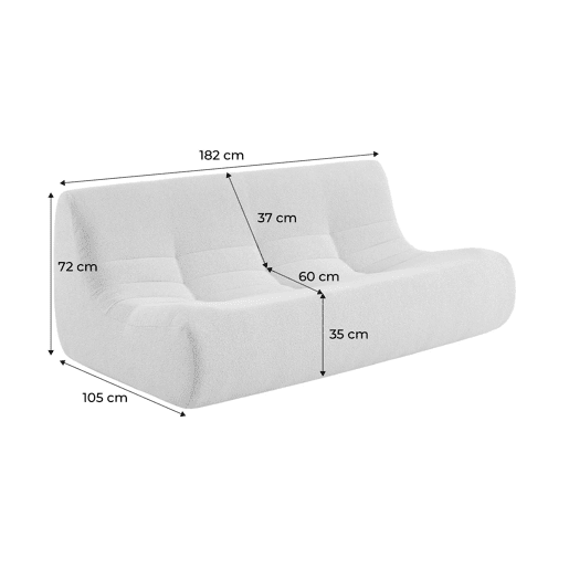 Sofá modular em tecido bouclé, 3 lugares Branco - 182x105x72 cm