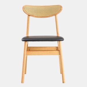 Conjunto de 2 cadeiras de jantar - Encosto em rattan, madeira maciça, assento almofadado ergonómico, estilo escandinavo - Madeira