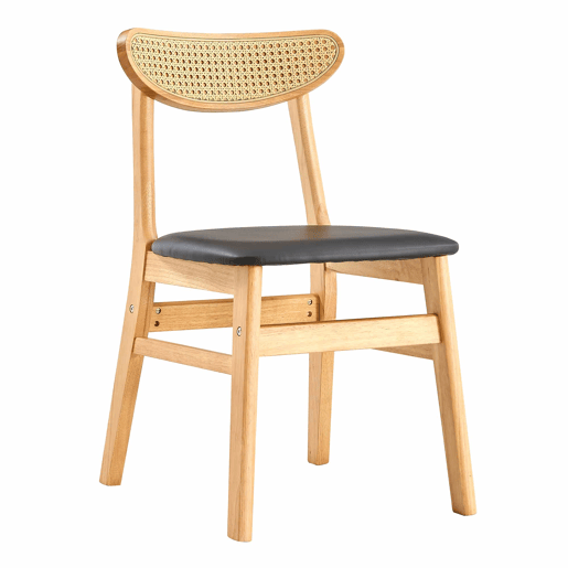 Conjunto de 2 cadeiras de jantar - Encosto em rattan, madeira maciça, assento almofadado ergonómico, estilo escandinavo - Madeira