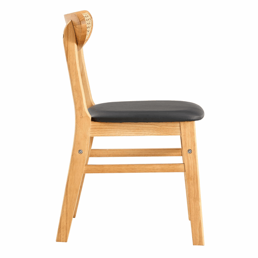Conjunto de 2 cadeiras de jantar - Encosto em rattan, madeira maciça, assento almofadado ergonómico, estilo escandinavo - Madeira