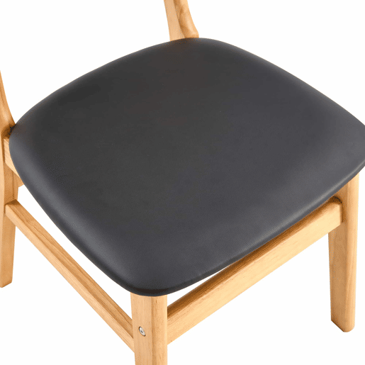 Conjunto de 2 cadeiras de jantar - Encosto em rattan, madeira maciça, assento almofadado ergonómico, estilo escandinavo - Madeira