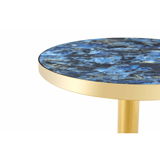 Mesa auxiliar redonda 60x60x74 cm - estilo moderno com tampo com efeito de mármore, borda dourada e estrutura metálica estável - Azul Mesa auxiliar redonda 60x60x74 cm - estilo moderno com tampo com efeito de mármore, borda dourada e estrutura metálica estável - Azul