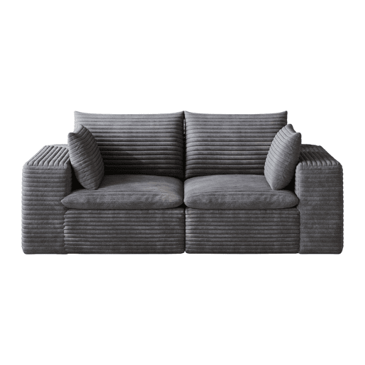 Sofá modular de 180 cm em veludo - design de dupla camada, almofadas removíveis, sem montagem, 2 lugares - cinzento escuro