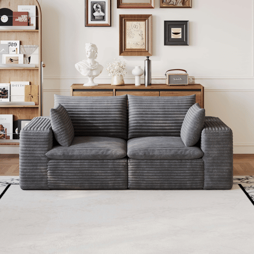 Sofá modular de 180 cm em veludo - design de dupla camada, almofadas removíveis, sem montagem, 2 lugares - cinzento escuro
