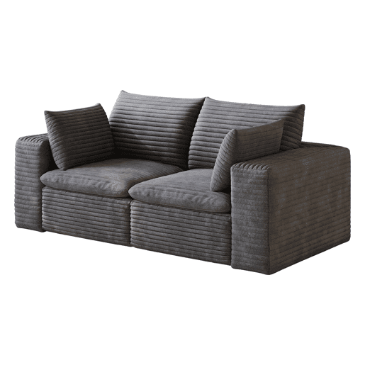 Sofá modular de 180 cm em veludo - design de dupla camada, almofadas removíveis, sem montagem, 2 lugares - cinzento escuro
