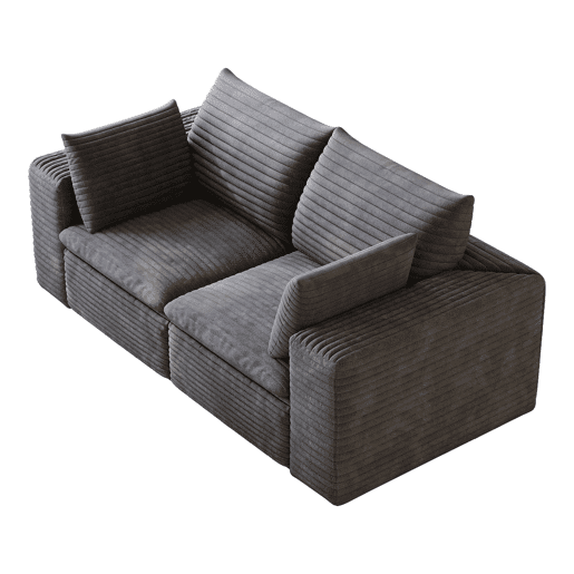 Sofá modular de 180 cm em veludo - design de dupla camada, almofadas removíveis, sem montagem, 2 lugares - cinzento escuro
