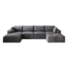 Sofá modular de 340 cm - design de dupla camada, estofo em veludo cotelê, almofadas removíveis sem montagem - cinzento escuro