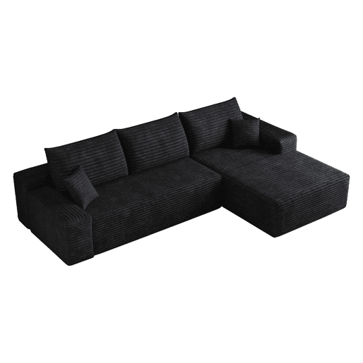 Sofá modular de canto de 270 cm - chaise longue em L, assento profundo, sem montagem, modular compactado - Preto