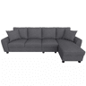 Sofá de canto 280 x 136 x 82 cm - modular em chenille com chaise longue, arrumação e encosto reclinável com porta-copos, 4 lugares - cinzento