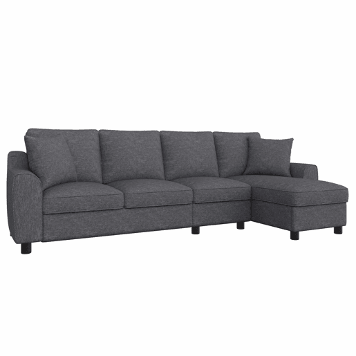Sofá de canto 280 x 136 x 82 cm - modular em chenille com chaise longue, arrumação e encosto reclinável com porta-copos, 4 lugares - cinzento Sofá de canto 280 x 136 x 82 cm - modular em chenille com chaise longue, arrumação e encosto reclinável com porta-copos, 4 lugares - cinzento