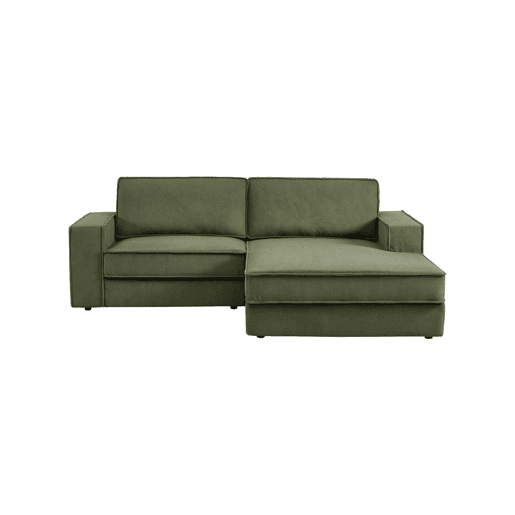 Sofá de canto direito em veludo canelado, 3 lugares, Chill veludo canelado, Verde caqui, 231x153x83 cm