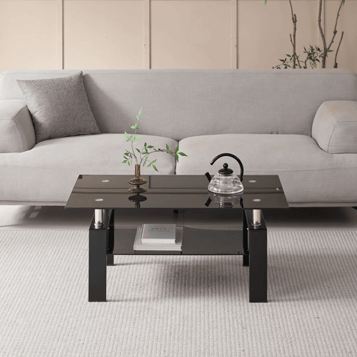 Mesa de centro 100 x 60 x 44 cm - Vidro temperado resistente, design moderno - Preto