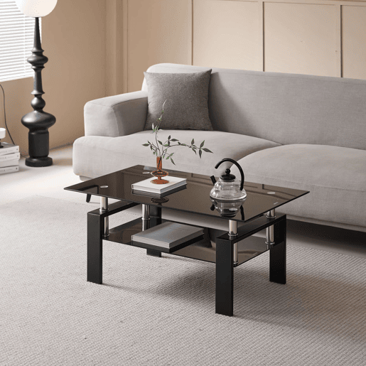Mesa de centro 100 x 60 x 44 cm - Vidro temperado resistente, design moderno - Preto