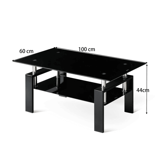 Mesa de centro 100 x 60 x 44 cm - Vidro temperado resistente, design moderno - Preto
