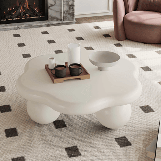 Mesa de centro 79x79 cm - Design moderno e minimalista em forma de nuvem com pés esféricos, poupa espaço - Branco creme Mesa de centro 79x79 cm - Design moderno e minimalista em forma de nuvem com pés esféricos, poupa espaço - Branco creme