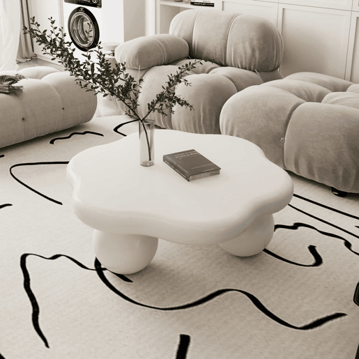 Mesa de centro 79x79 cm - Design moderno e minimalista em forma de nuvem com pés esféricos, poupa espaço - Branco creme Mesa de centro 79x79 cm - Design moderno e minimalista em forma de nuvem com pés esféricos, poupa espaço - Branco creme