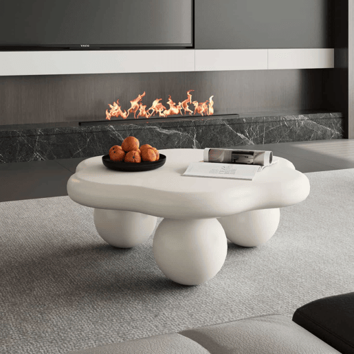 Mesa de centro 79x79 cm - Design moderno e minimalista em forma de nuvem com pés esféricos, poupa espaço - Branco creme Mesa de centro 79x79 cm - Design moderno e minimalista em forma de nuvem com pés esféricos, poupa espaço - Branco creme
