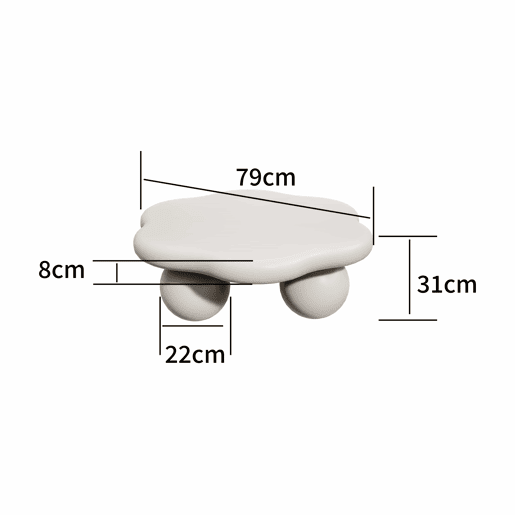 Mesa de centro 79x79 cm - Design moderno e minimalista em forma de nuvem com pés esféricos, poupa espaço - Branco creme Mesa de centro 79x79 cm - Design moderno e minimalista em forma de nuvem com pés esféricos, poupa espaço - Branco creme