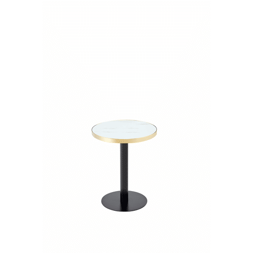Mesa auxiliar redonda 60x60x74 cm - tampo com efeito de mármore, estrutura em aço inoxidável dourado, estilo moderno e luxuoso - Branco