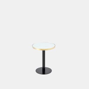 Mesa auxiliar redonda 60x60x74 cm - tampo com efeito de mármore, estrutura em aço inoxidável dourado, estilo moderno e luxuoso - Branco