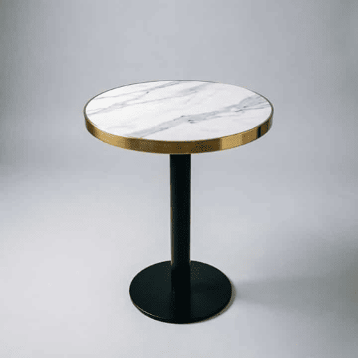 Mesa auxiliar redonda 60x60x74 cm - tampo com efeito de mármore, estrutura em aço inoxidável dourado, estilo moderno e luxuoso - Branco