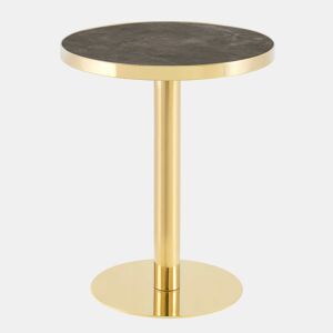 Mesa auxiliar redonda 60x60x73,5 cm u2014 com estrutura em aço inoxidável dourado e tampo com efeito de mármore, design de luxo u2014 cinzento e dourado