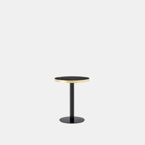 Mesa auxiliar redonda 60x60x74 cm u2014 tampo com efeito de mármore e borda dourada, estrutura metálica estável, ideal como mesa de centro ou mesa de cabeceira u2014 preta