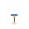 Mesa auxiliar redonda 60x60x74 cm - tampo com efeito de mármore e borda dourada, estrutura metálica estável, estilo moderno - Azul