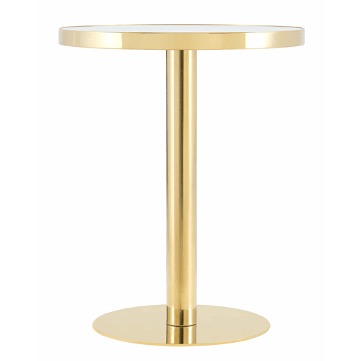 Mesa auxiliar redonda de 60 cm - design moderno com estrutura em aço inoxidável dourado e tampo com efeito mármore UV - branco e dourado
