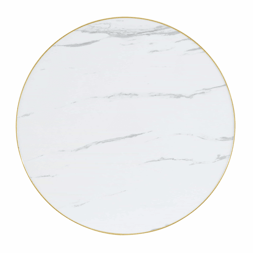 Mesa auxiliar redonda de 60 cm - design moderno com estrutura em aço inoxidável dourado e tampo com efeito mármore UV - branco e dourado