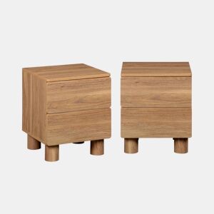 Mesa de cabeceira com efeito madeira com 2 gavetas, set de 2, Ayana, Madeira de nogueira, 40x38x48 cm