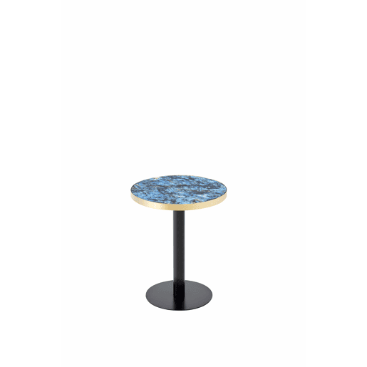 Mesa auxiliar redonda 60x60x74 cm - Tampo com efeito de mármore e borda dourada, estrutura metálica resistente, estilo moderno para a sala de estar - Azul Mesa auxiliar redonda 60x60x74 cm - Tampo com efeito de mármore e borda dourada, estrutura metálica resistente, estilo moderno para a sala de estar - Azul