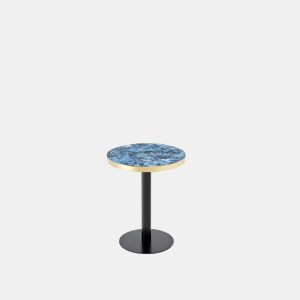 Mesa auxiliar redonda 60x60x74 cm - Tampo com efeito de mármore e borda dourada, estrutura metálica resistente, estilo moderno para a sala de estar - Azul