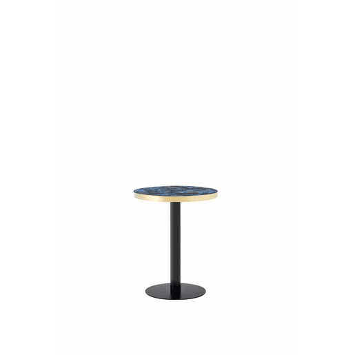 Mesa auxiliar redonda 60x60x74 cm - Tampo com efeito de mármore e borda dourada, estrutura metálica resistente, estilo moderno para a sala de estar - Azul Mesa auxiliar redonda 60x60x74 cm - Tampo com efeito de mármore e borda dourada, estrutura metálica resistente, estilo moderno para a sala de estar - Azul