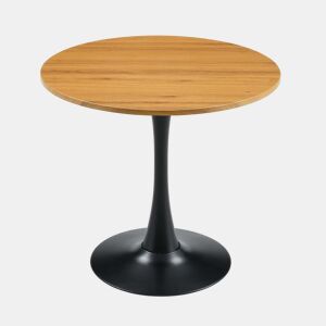 Mesa de jantar redonda de 80 cm - Design moderno em forma de tulipa com pé metálico para a cozinha e a sala de estar - Madeira