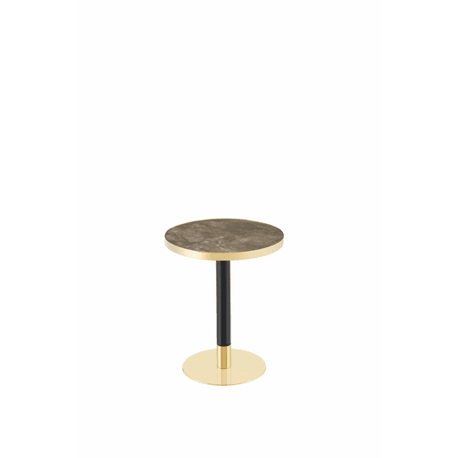 Mesa auxiliar redonda 60x60x74 cm - estilo moderno com tampo com efeito de mármore e borda dourada, estrutura metálica - Cinzento