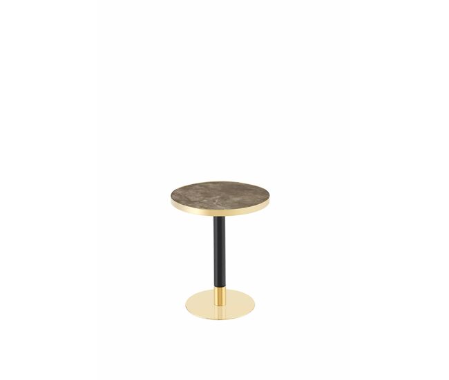 Mesa auxiliar redonda 60x60x74 cm - estilo moderno con tablero efecto mármol y borde dorado, estructura metálica - gris