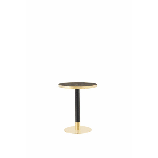 Mesa auxiliar redonda 60x60x74 cm - estilo moderno com tampo com efeito de mármore e borda dourada, estrutura metálica - Cinzento