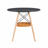 Mesa de jantar redonda Ø80 cm - tampo em MDF, pernas em madeira maciça e cesto de arrumação entrançado - preto e madeira