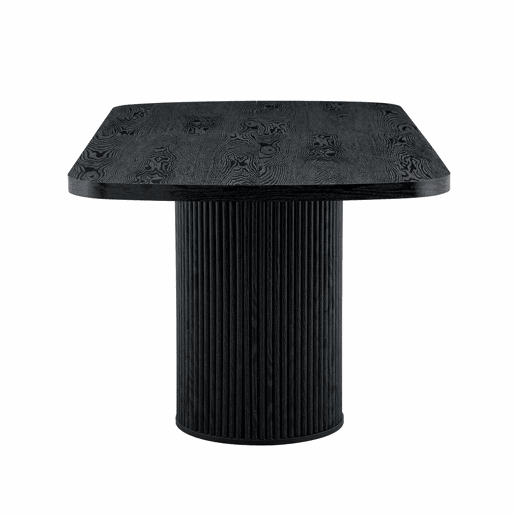 Mesa de jantar oval 180x90x76 cm u2014 design Wabi-Sabi com pé em coluna estriada, estilo Mid-Century e acabamento em MDF u2014 Preto
