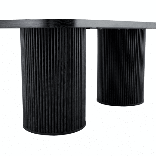 Mesa de jantar oval 180x90x76 cm u2014 design Wabi-Sabi com pé em coluna estriada, estilo Mid-Century e acabamento em MDF u2014 Preto